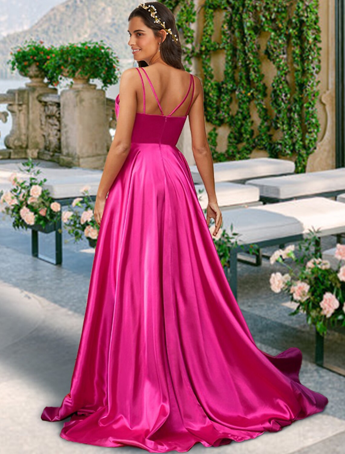 Wholesale A-Line Bridesmaid Dress V Neck / Spaghetti Strap Sleeveless Sexy Sweep / Brush Train Charmeuse with Pleats